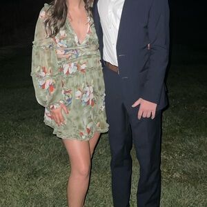 Green floral mini dress